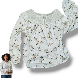 MELLODAY Women's Blouse Size Large Elegant Floral/Lace 3/4 Sleeve Light Stretch